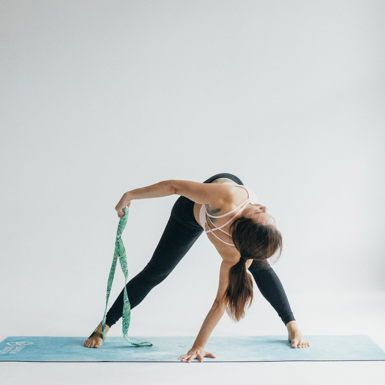 Woman Exercising Botanical Art D Ring Yoga Strap